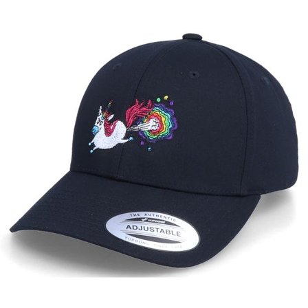 Unicorns - Svart adjustable Keps - Rainbow Farting Unicorn Curved Black Adjustable @ Hatstore