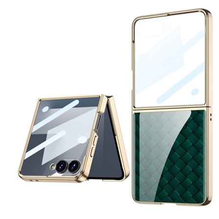 Skal för Samsung Z Flip 7, glänsande målad anti-repskyddande vikbart skydd (Vävd Grön)