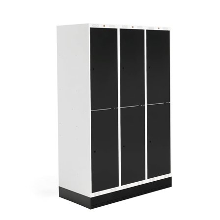 Student locker ROZ, 3 modules, 6 doors, 1890x1200x550 mm, black, incl. base