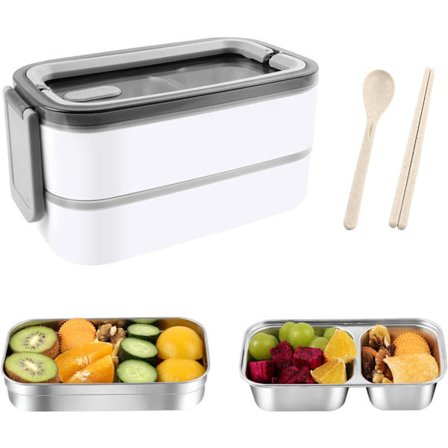 Lounasrasia Bento-rasia 304 Ruostumaton teräs Vuotamaton Termo Valkoinen 2 kerrosta Ruokasäilytysastiat Aikuisille, Miehille, Naisille
