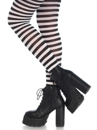 Nylon Striped Pantyhose Black/White - Leg Avenue