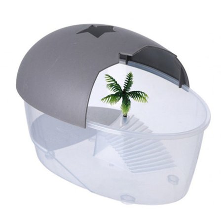 Pienen matelijoiden terraario kirkas muovinen gekon elinympäristö, jossa on Basking Islandin realistisia kookospuita nuijapäille