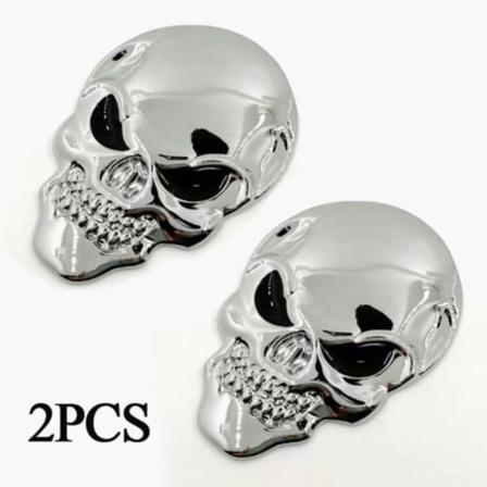 2x 3d Stor Silverfärgad Metallskalleskelett Evil Bone Car Emblem Badg Silver