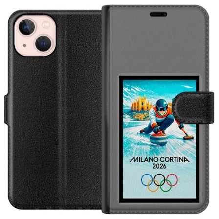 Kompatibelt Lommeboketui til Apple iPhone 13 Ishockeyillustrasjon med spillere i bevegelse på isen, Milano Cortina 2026, Milan-landemerker og olympisk