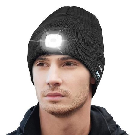 Bluetooth hue med lampe, musikalsk strikket hue (sort)