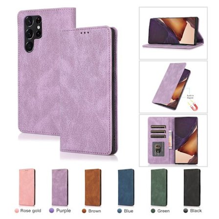 Etui til Samsung S21 Ultra Lilla magnetisk lær flip for å forhindre fall