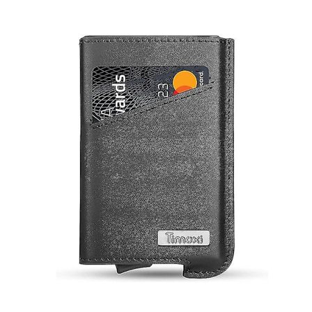 Miehille tarkoitettu luottokorttikotelo, aito nahka ja alumiini, ohut lompakko, minimalistinen, RFID-suojaus, älykorttilompakko, siteellä |kortti