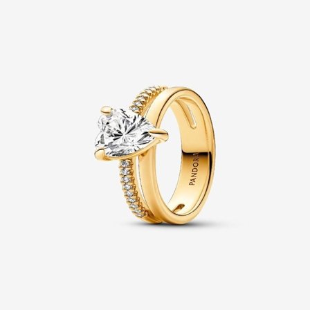 Pandora - Dobbel Bånd Hjerte Ring - 14k gullbelegg