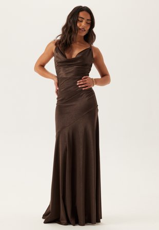 Goddiva - Satin Cowl Neck Maxi Dress - Kläder - - Bubbleroom