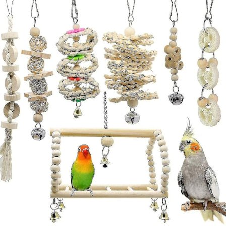 Pakke med 7 papegøje tyggelegetøj fugle legetøj til fugle papegøjer parakitter KLB