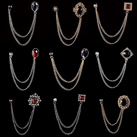 SKEDS Fashion Rhinestone Men Classic Chain Brooches Suit Jewelry Vintage Crystal Decoration Banquet Brooch Badges Pin Corsage