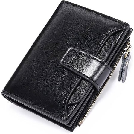 Svart - Ekte skinn damelommebok Slank myntpung Damelommebok P