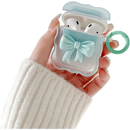 Blå Kompatibel med AirPods 2 Etui og AirPods 1 Etui Æstetisk Farve Sød Bue Bølge Design Tran