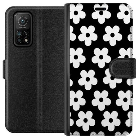 Yhteensopiva Lompakkokotelo Xiaomi Xiaomi Mi 10T Pro 5G Mustavalkoinen kukkakuvio minimalistisessa skandinaavisessa muotoilussa, jossa voimakas kontra