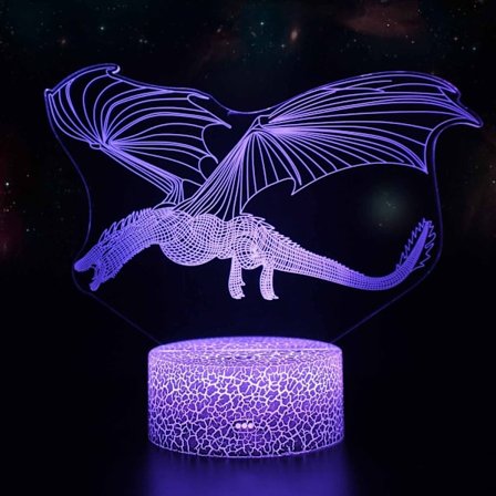 Inouril 3D Effektlampe Illusions LED Nattelys Fjernstyrt 16 Farger Spilltema Skrivebord Bord Nattbord Lys (Pterodactyl)
