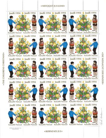 Grønland - Julemærkeark 1994 - Utakket venstre og højre vertikal margin