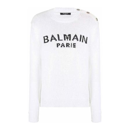 Balmain Logo Tröja vit, Herr, Herr, Storlek: S