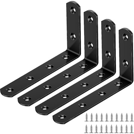 4 st hyllkonsoler 125 75 mm, svarta L-formade väggkonsoler i kolstål