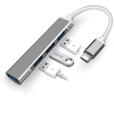 Mini USB C Hub 4 i 1 - USB C till USB-adapter - Multiportadapter för MacBook Air - USB Type C - Grå