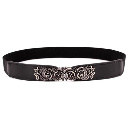 Damebelter Høst og vinter Wild midjeforsegling Rose imitert lær midjedekorasjoner Vintage matchende elastisk tynt belte Black 66x2.5cm