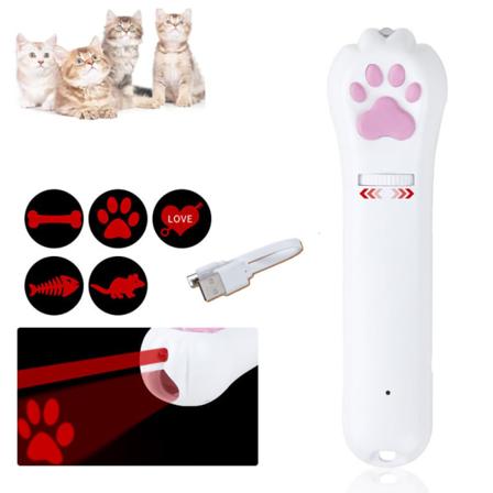 1 stk LED-projeksjon rødt lys + laser kattepeker, USB-oppladbar LED-lysleke for katte- og hundetreningsverktøy