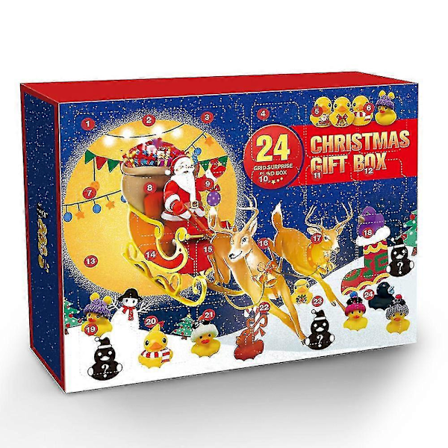 24 dages julekalender med 24 søde gummiande-legetøj i adventskalender med blindboks til børn