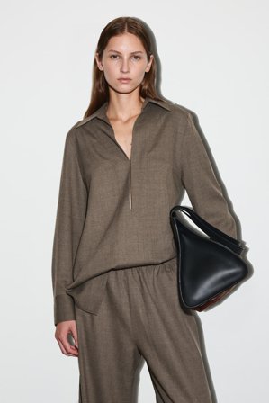 COS Women's Open Collar Wool Blend Shirt in Brown