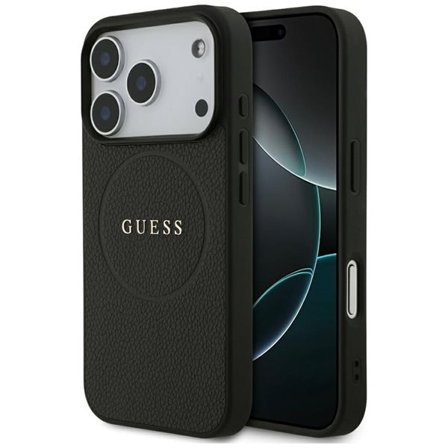 Guess Grained Ring MagSafe -kotelo iPhone 17 Pro:lle - musta