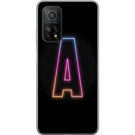Kompatibelt Mobildeksel til Xiaomi Xiaomi Mi 10T Pro 5G Minimalistisk neonbokstav A i regnbuefarget lys mot svart bakgrunn i moderne typografisk stil
