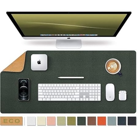 Suuri luonnonkorkki ja nahkainen vedenpitävä näppäimistöalusta, toimisto/koti/peli/koristeellinen hiirimatto (tummanvihreä, 23,6 x 11,8 tuumaa)