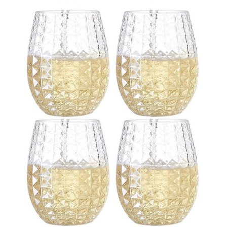 12oz Plast Stamfritt Vinglas, Vinglas Set om 4, Återanvändbara Okrossbara Dricksglas för Fester, Inomhus & Utomhus