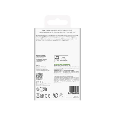 Puro TPE 10W USB-A - USB-C kaapeli 3m - valkoinen