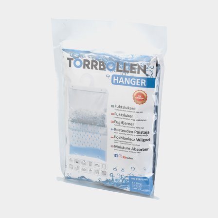 Moisture absorber Torrbollen Hanger, effective area up to 14 m², for hanging, single-use pack, 450 grams