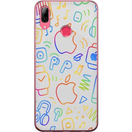 Kompatibel Mobilcover til Huawei Y7 (2019) Apple-ikonmønster med iPhone AirPods Apple Watch og musiksymboler farverigt tech-design perfekt til Apple-