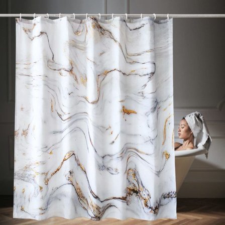 Badeforhæng i marmor - Hvid & Grå - 180cm x 180cm