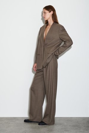 COS Femme Pantalon Large En Laine Mélangée in Marron