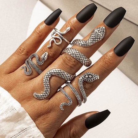 4st Snake Ring Set Kvinnor Män Geometrisk Kristall Öppen Silver Rin