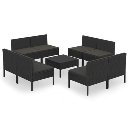 Vidaxl Loungegrupp För Trädgården Med Dynor 9 Delar Konstrotting Svart