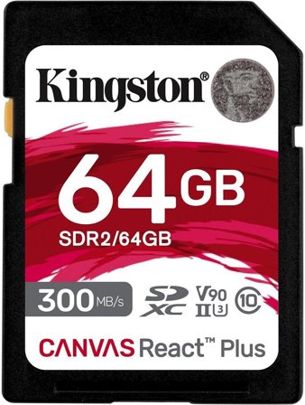 Kingston Canvas React Plus 64GB SD-kort, UHS-II, V90, 300MB/s lesehastighet, 260MB/s skrivehastighet