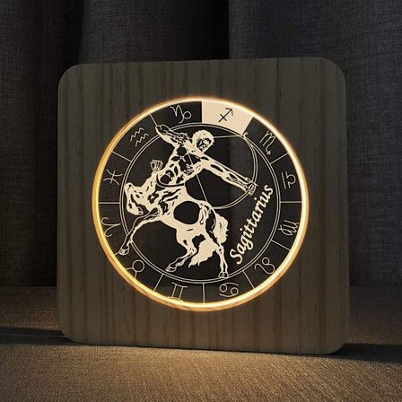 Træbordlampe Horoskop Konstellation 3D Illusion Natlys til Soveværelse Fødselsdagsfest Dekoration (Skytten)