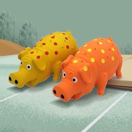 To latex griseformede tyggelegetøj til hunde, der laver pivelyde.