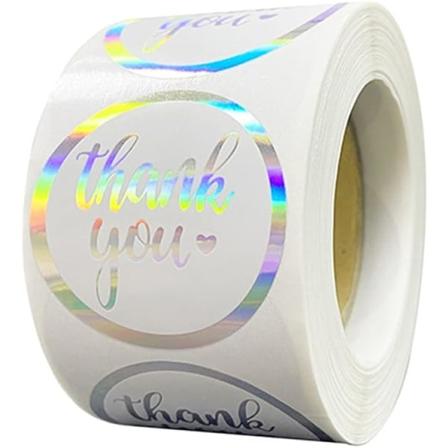 1 rulle 500 stk. Tak for Per Baby Stickers Bryllup Indpakning Børn Brusebad Du Holografisk Indpakning Pose Favorer Tasker Forsegle Perforeret Favor af