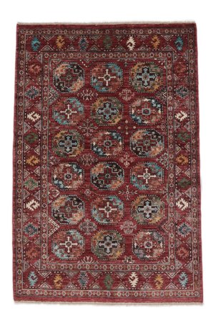 Anudada A Mano Shabargan Alfombra 123X180 De Lana Negro/Rojo Oscuro Pequeño