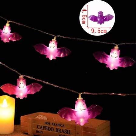 LED Halloween Innendørslys, 3-meter 20-pærs dekorative lyslenker for Halloween og påske (Flaggermusdesign)