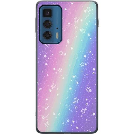 Kompatibel Mobilcover til Motorola Edge 20 Pro Rainbow-farvet pastelbaggrund med hvide stjerner og glitrende prikker i blød overgang