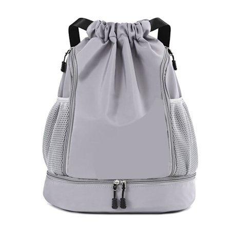 Snøre Rygsæk Sports Taske Vandtæt Oxford Stof Rum Lommer Lynlås Gymnastiktaske til Træning Øvelse Grå