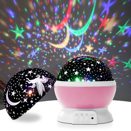 Roterende Enhjørning Natlampe til Børn med 6 Projektionstemaer USB Genopladelig Børnelampe Pink Stjerneklar Natlampe til Børneværelset