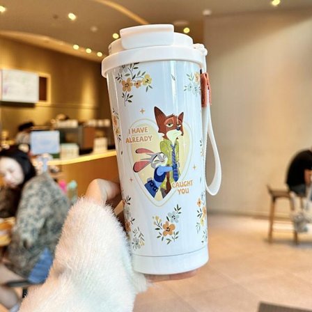 Zootopia Krus - Stort Volum med Judy & Nick | Perfekt for Kalde Drikker | Trendy Is-Krus med Sugerør Nick Flip-Top Dukken 450ml enkelt kopp