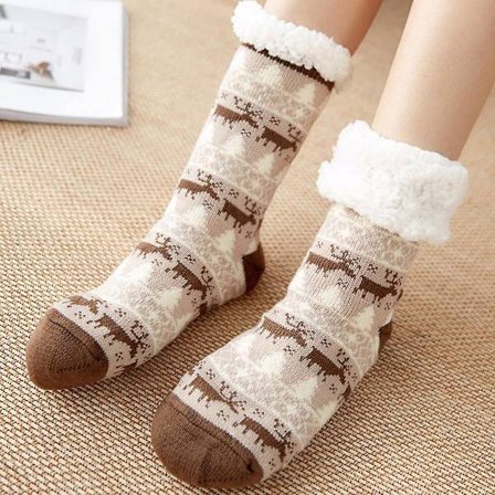 Dame Midt-læg Ekstra Tykke Fleeceforede Hyggesokker Kaffe Hjort