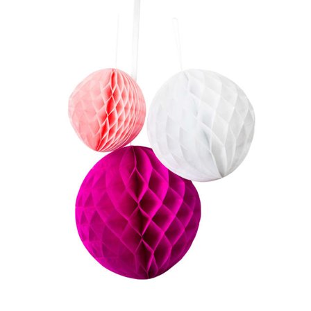 Design House 95 Honeycomb 3 st rosa/vit guld Partytillbehör Rosa ONESIZE